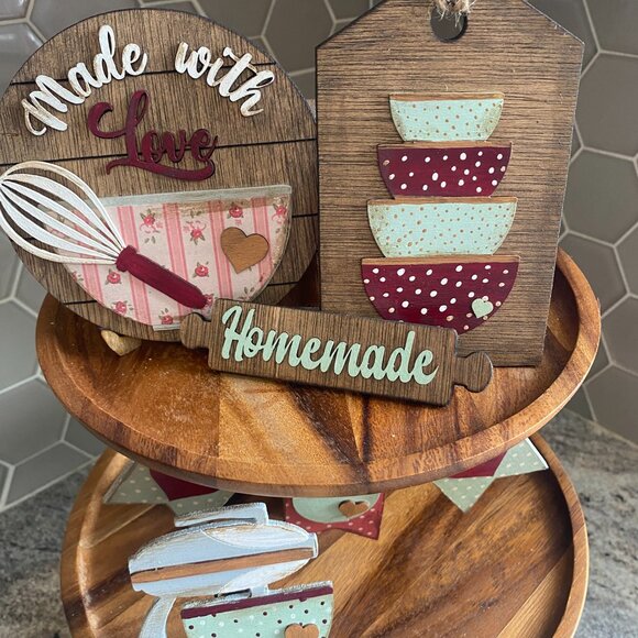 Handmade Tiered Tray Decor - Cakes, Cookies, Pastries Baking - 10 Pieces - Picture 2 of 12